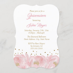 Elegant Rosa Guld Peony Quinceanera Inbjudningar