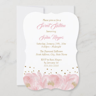 Elegant Rosa Guld Peony Sweet Sixteen Inbjudningar
