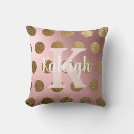 Elegant Rosa Guld Polka Dot Monogram Namn Kudde