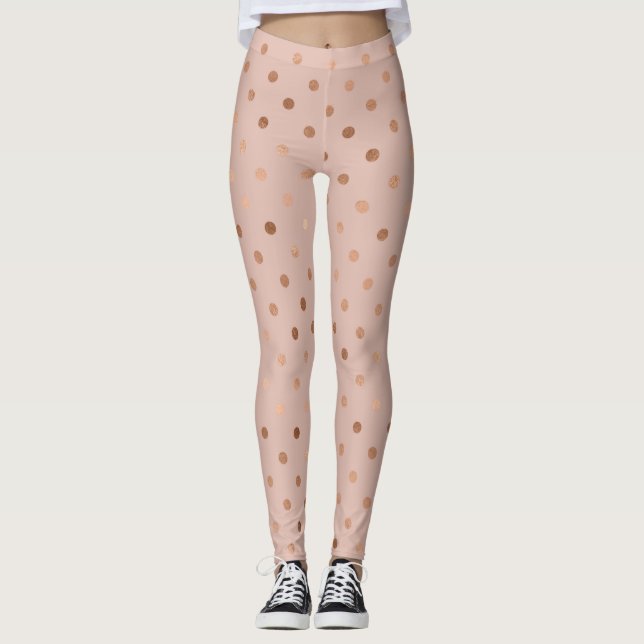 Elegant Rosa Guld Prickmönster Leggings (Framsida)