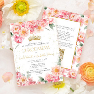 Elegant Rosa Guld QR-Blommigt Quinceañera Inbjudningar