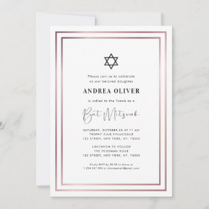 Elegant Rosa Guld Ram Modern Enkel Bat Mitzvah  Inbjudningar