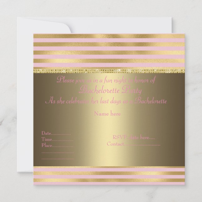 ELEGANT ROSA guld rand BACHELORETTE INBJUDAN (Framsida)