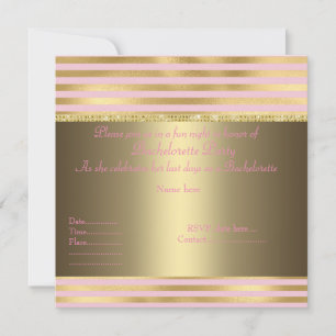 ELEGANT ROSA guld rand BACHELORETTE INBJUDAN