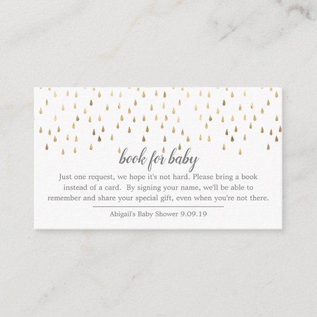 Elegant Rosa & Guld regndroppar Bok för Baby Tilläggskort (Framsida)
