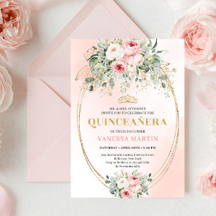 Elegant Rosa Guld Ros Blush Boho Quinceañera Inbju Inbjudningar