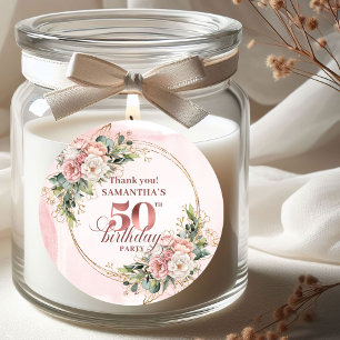 Elegant Rosa Guld Rosé 50-årsfirande Runt Klistermärke