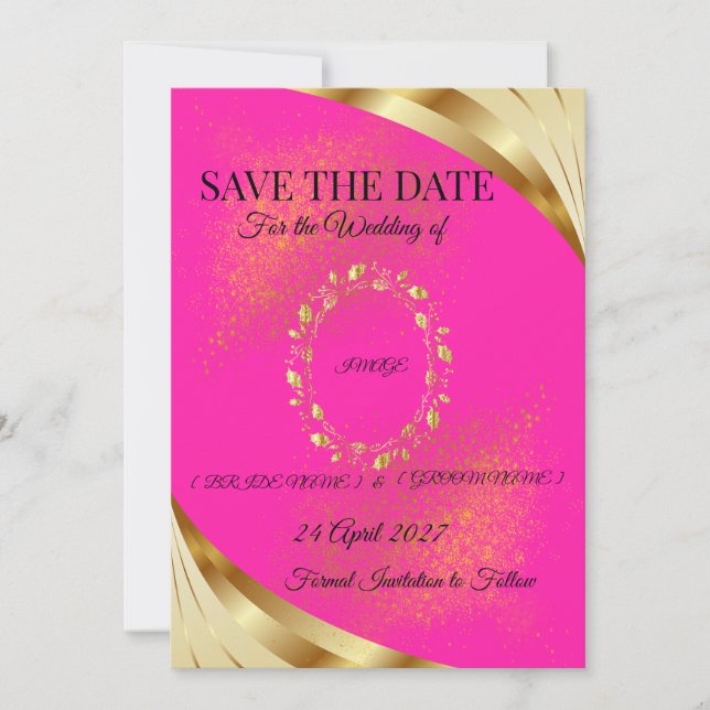 Elegant rosa & guld Save the Date-kort Spara Datumet (Framsida)