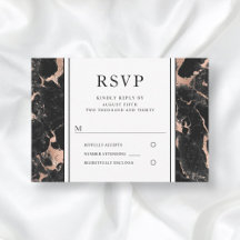 Elegant Rosa Guld Svart Marmor Bröllop RSVP