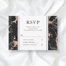 Elegant Rosa Guld Svart Marmor Bröllop RSVP OSA Kort