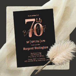 Elegant Rosa Guld Svart Typografi 70-årsfirande I Inbjudningar