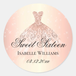 Elegant Rosa Guld Sweet 16 Runt Klistermärke