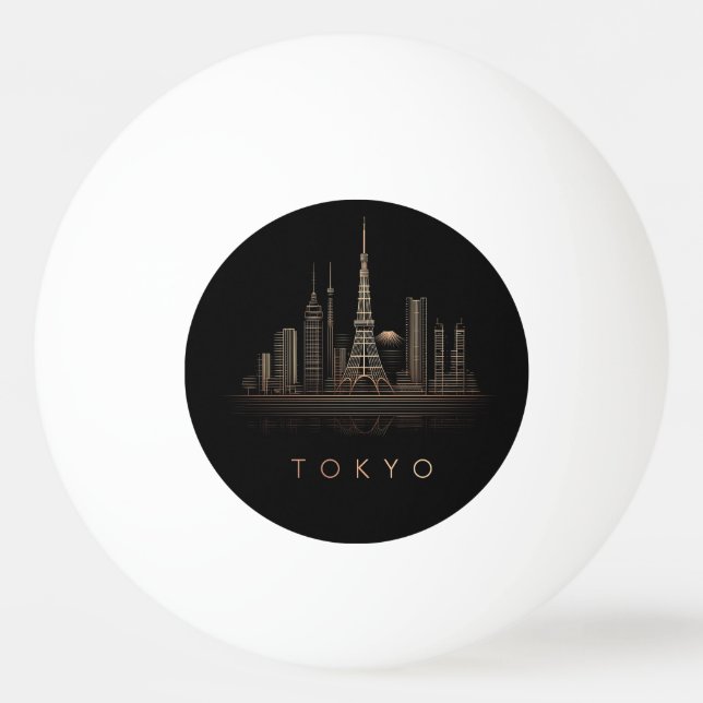 Elegant Rosa Guld Tokyo Stadssilhuett Illustration Pingisboll (Framsidan)