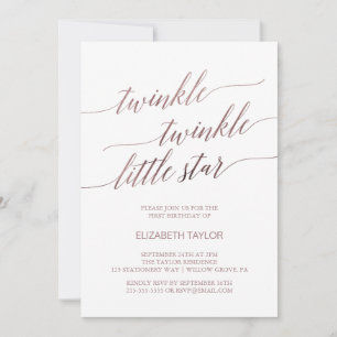 Elegant Rosa Guld Twinkle Twinkle Födelsedag Inbjudningar