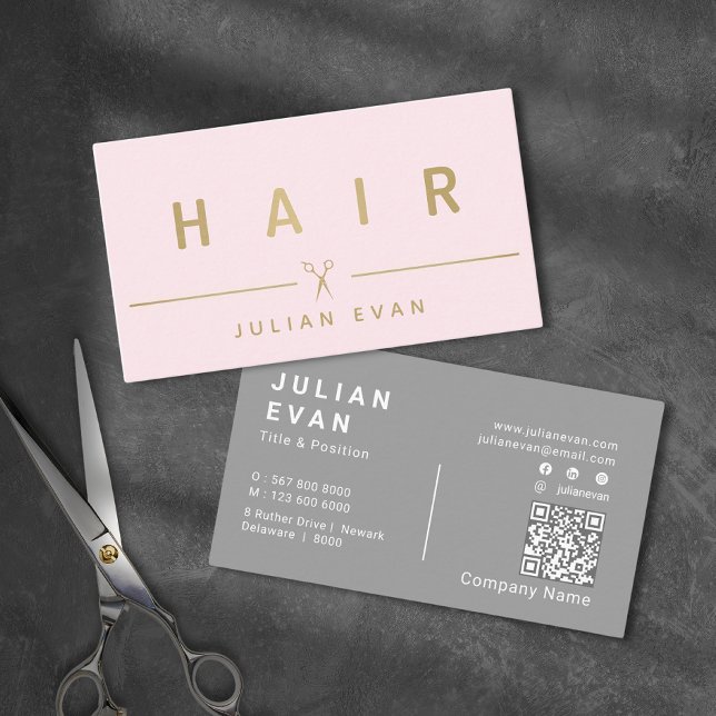Elegant  Rosa & Guld Typografi Stylist Visitkort (Elegant Blush Pink & Gold Typography Hair Stylist Business Card)