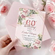 Elegant Rosa Guld Vattenfärg Blommor 60-årsdag