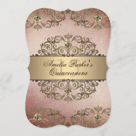Elegant Rosa Guld Vintage Damask Quinceanera Inbjudningar