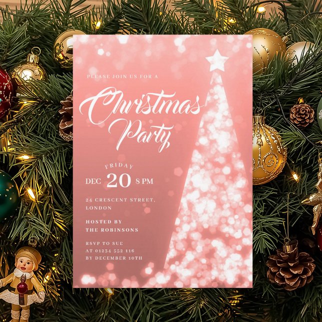 Elegant rosa guld vinter julgran semester  inbjudningar (Elegant Rose Gold Winter Christmas Tree Holiday Invitation)