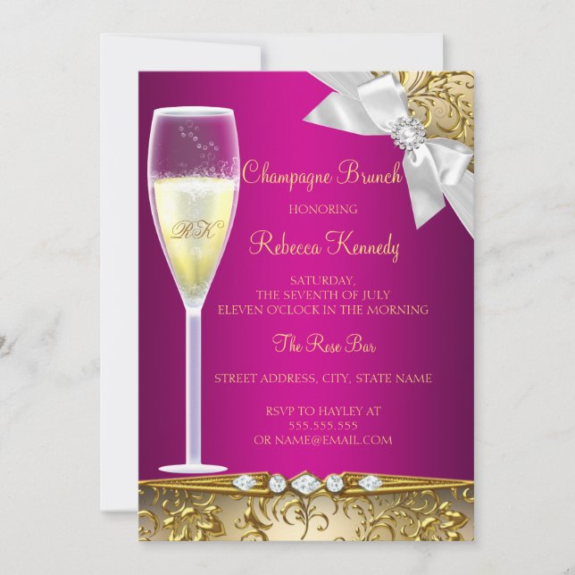 Elegant Rosa Guld Vit Champagne Brunch Inbjudan (Framsida)