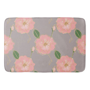 Elegant Rosa & Guld Watercolor Ro Grått Design Badrumsmatta