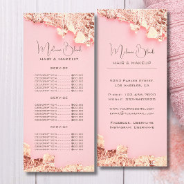 Elegant Rosa Guldblad Hår-Makeup Skönhetssalong Reklamkort