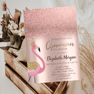 Elegant rosa guldglitter, flamingo Quinceañera in Inbjudningar