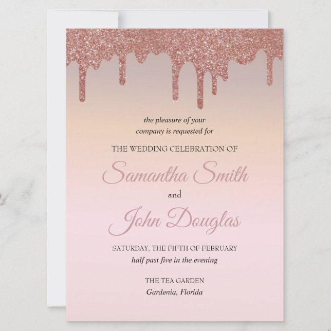 Elegant rosa guldglitter, persika och svart text (Framsida)