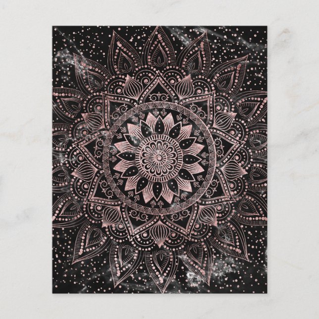 Elegant rosa guldprickig mandala-marmor  flygblad (Framsidan)
