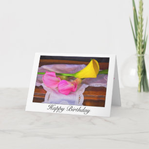 Elegant Rosa Gult Calla Lilies Birthday Card Kort