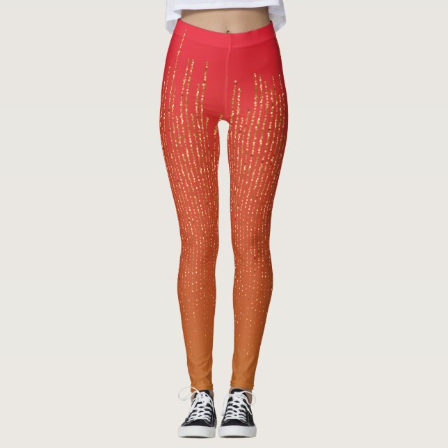 Elegant Rosa Gult Glitter Mönster Leggings (Framsida)