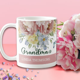 Elegant Rosa  Gult Vår Blommigt Grandma Kaffemugg
