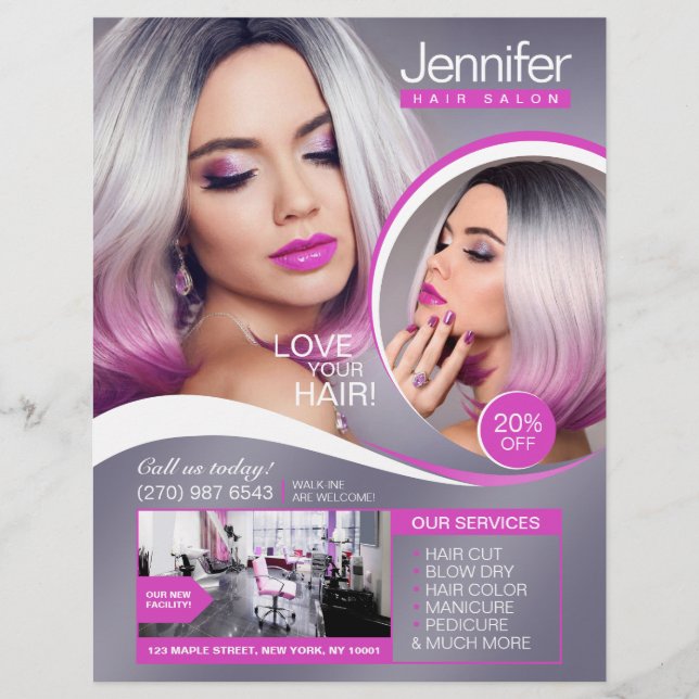 Elegant Rosa Hair Salon Flyer (Framsidan)