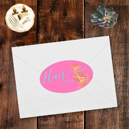 Elegant Rosa Hairstylist Guld Scissor Beauty Salon Ovalt Klistermärke