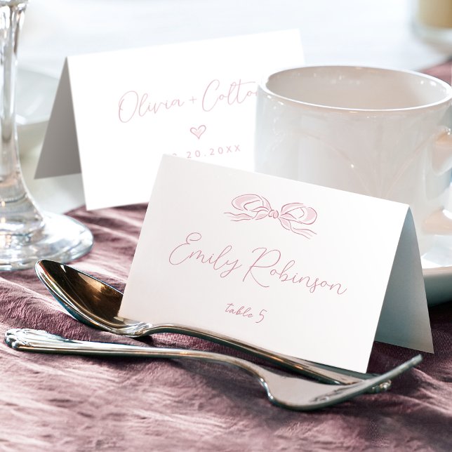 Elegant Rosa Hand plockade Bow Bröllop, mappningsb Bordsnummer (Elegant Pink Hand Drawn Bow Wedding Foldable Table Number)