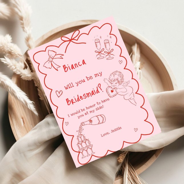 Elegant Rosa Hand plockade Bridesmaid Frieri kort (Skapare uppladdad)