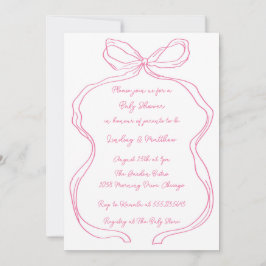 Elegant Rosa Hand plockade Coquette Bow Baby Showe Inbjudningar