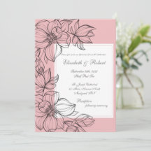 Elegant rosa handritad blomsterbröllopsinbjudan