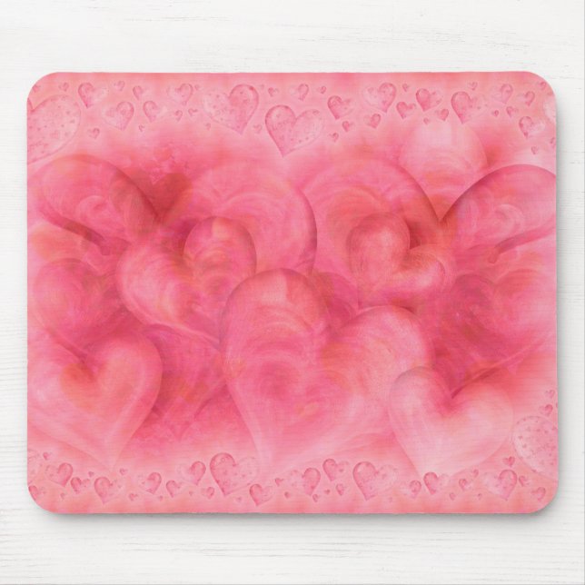Elegant Rosa Hearts Mousepad Musmatta (Framsidan)