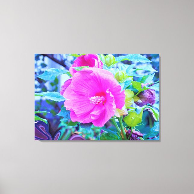 Elegant Rosa Hibiscus Flower med Aqua Foliage Canvastryck (Framsida)