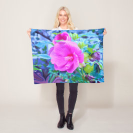 Elegant Rosa Hibiscus Flower med Aqua Foliage Fleecefilt