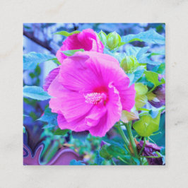 Elegant Rosa Hibiscus Flower med Aqua Foliage Fyrkantigt Visitkort