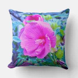 Elegant Rosa Hibiscus Flower med Aqua Foliage Kudde