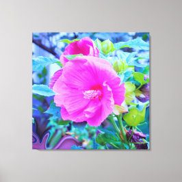 Elegant Rosa Hibiscus med Vågigt Blå blomma Canvastryck