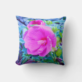 Elegant Rosa Hibiscus med Vågigt Blå blomma Kudde