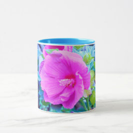 Elegant rosa hibiskusblomma med akvafärgad bladver mugg