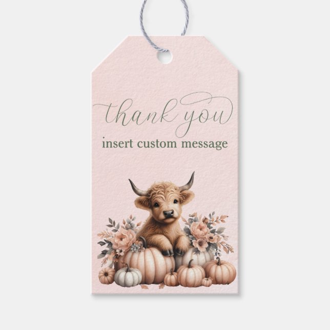 Elegant  Rosa Highland-ko tack för märkrn Presentetikett (Framsidan)