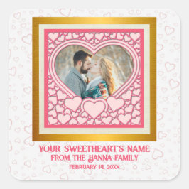 Elegant Rosa Hjärtan Gott Alla Hjärtans Dag Stilig Fyrkantigt Klistermärke