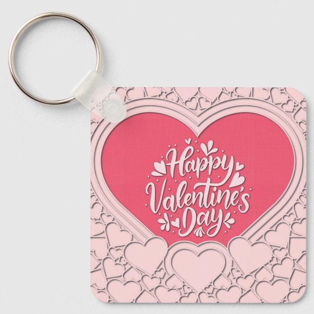 Elegant Rosa Hjärtat Glad Alla hjärtans dagars Sny Nyckelring (Framsida)