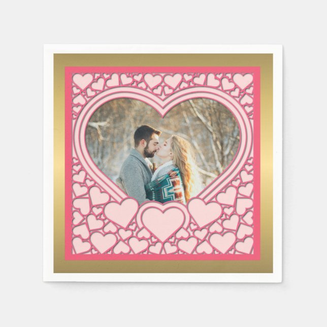 Elegant Rosa Hjärtat Glad Alla hjärtans dagars Sny Pappersservett (Framsidan)