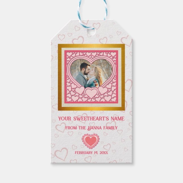 Elegant Rosa Hjärtat Glad Alla hjärtans dagars Sny Presentetikett (Framsidan)